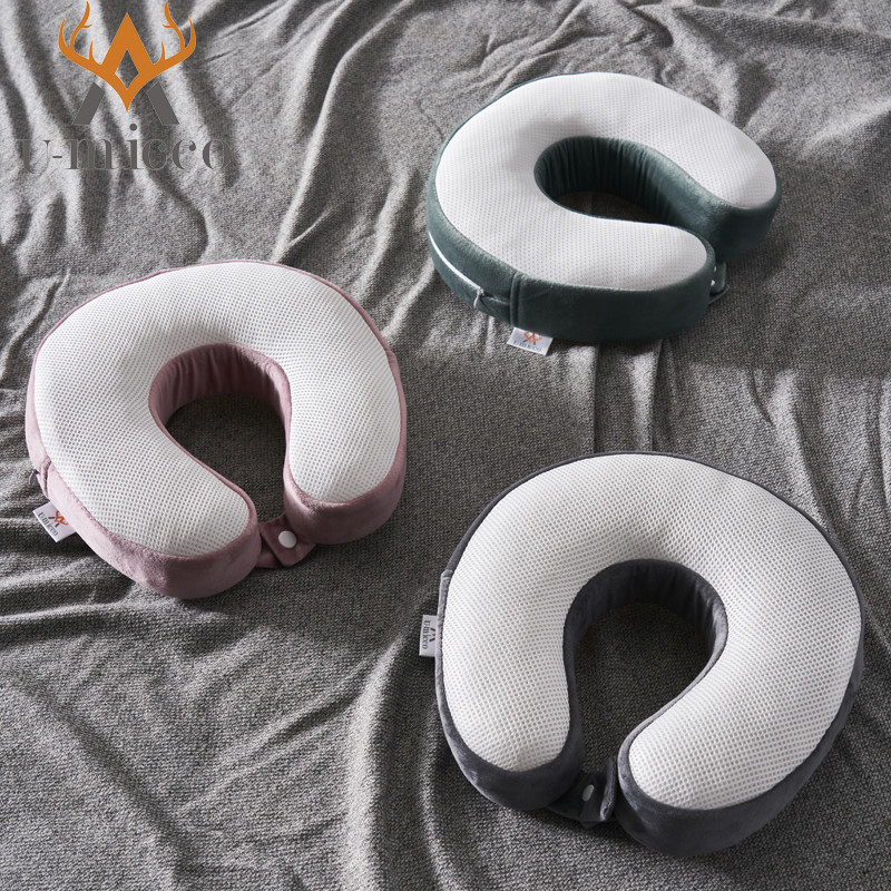 Gray Neck Support Travel Pillow Blow Up Ergonomic Design for Comfortable Journey